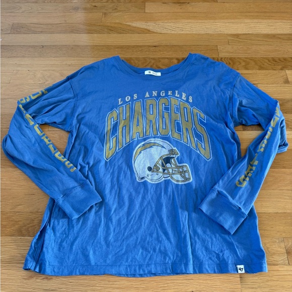 Women's Blue Distressed Los Angeles Chargers Tom Cat 100% Cotton long Sleeve Top - Picture 6 of 11